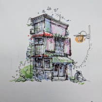 My project for course: Expressive Architectural Sketching with Colored Markers. Sketching, Drawing, Architectural Illustration, Sketchbook & Ink Illustration project by Julio Brenes - 07.09.2024